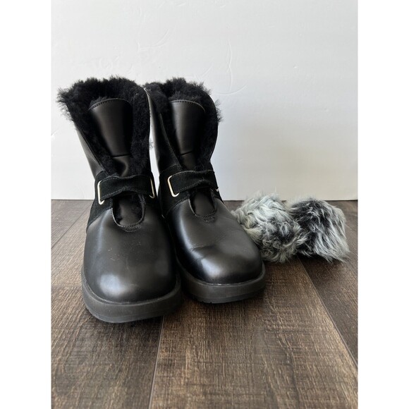 UGG Isley Black Leather Vibram Pom Pom Waterproof Boot Women's Size US9.5/EU40.5 - Picture 10 of 10